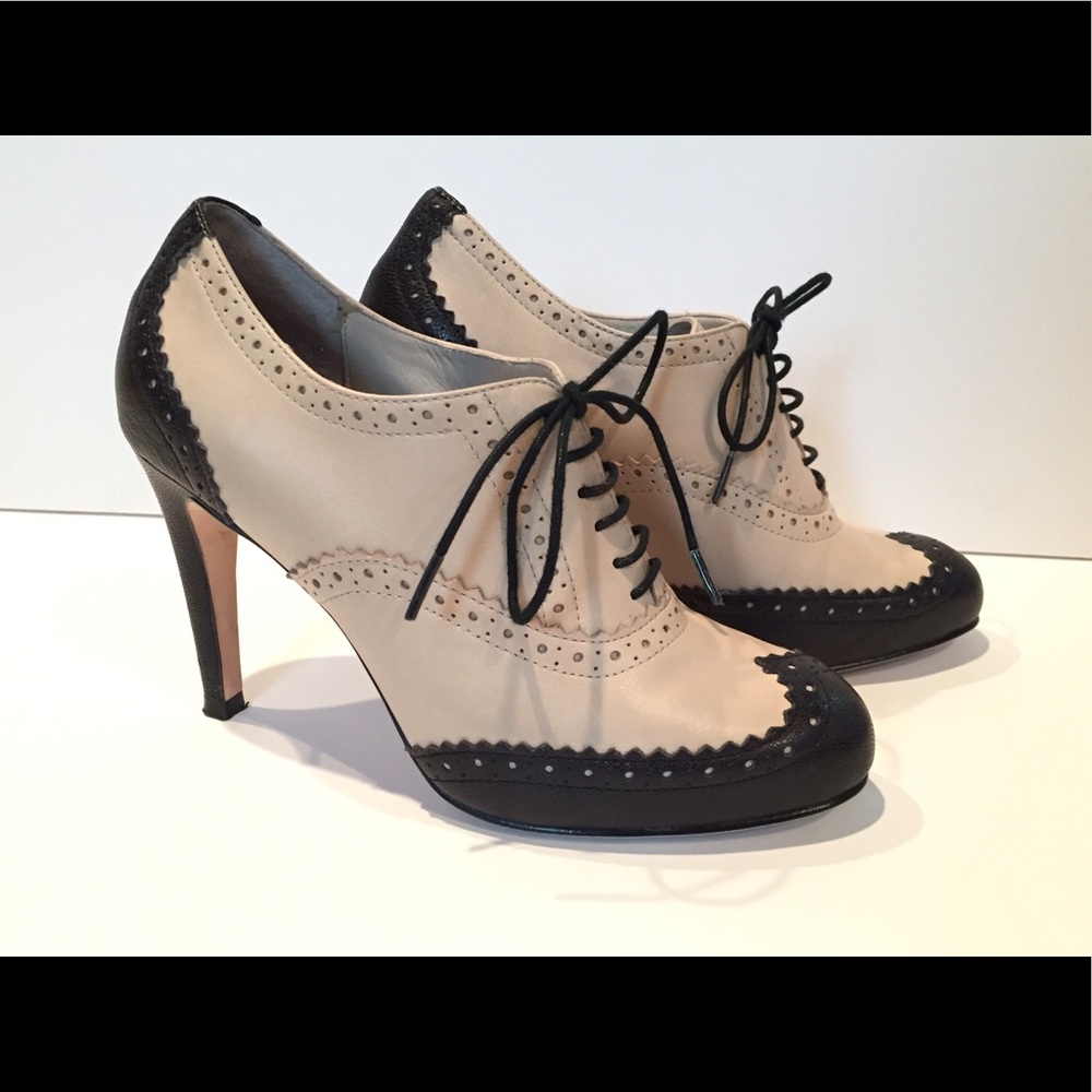 Cole Haan Two-Tone Beige and Black Wingtip Lace-Up Heels